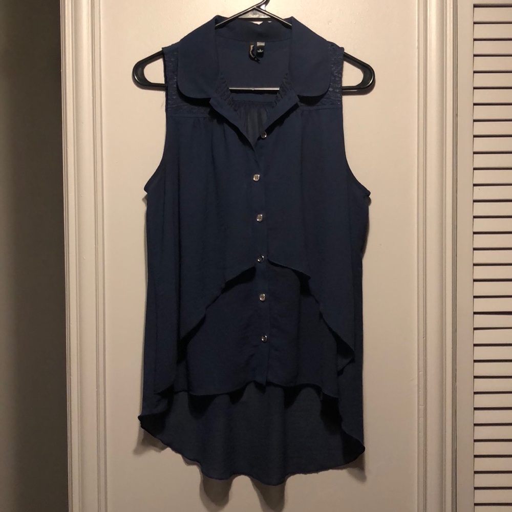 HeartSoul Navy Blue Sleeveless Button Down Shirt